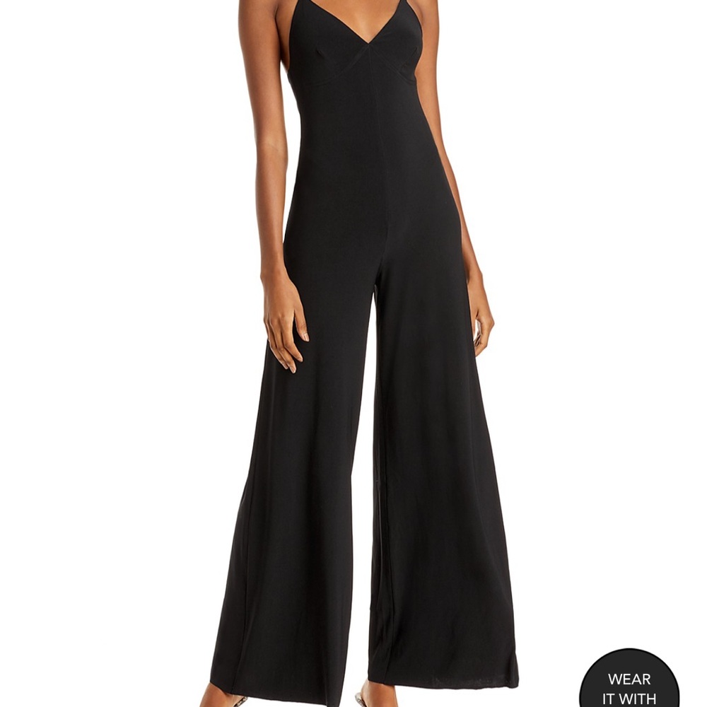 Norma Kamali Black V Neck Wide Leg Spaghetti Strap Jumpsuit Large - Picture 9 of 9